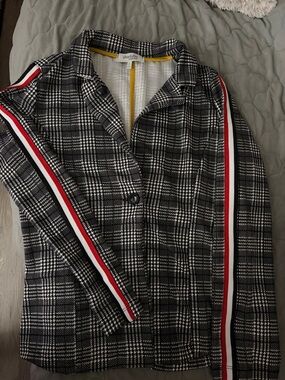 Charlotte Russe Black White Plaid Blazer with Red Stripe Detail